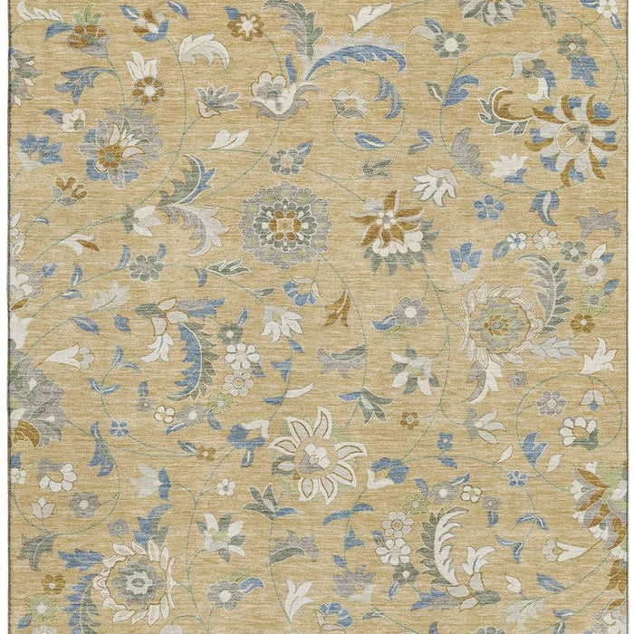 10' X 14' Floral Washable Area Rug With UV Protection (679018) - Wheat / Blue / Beige