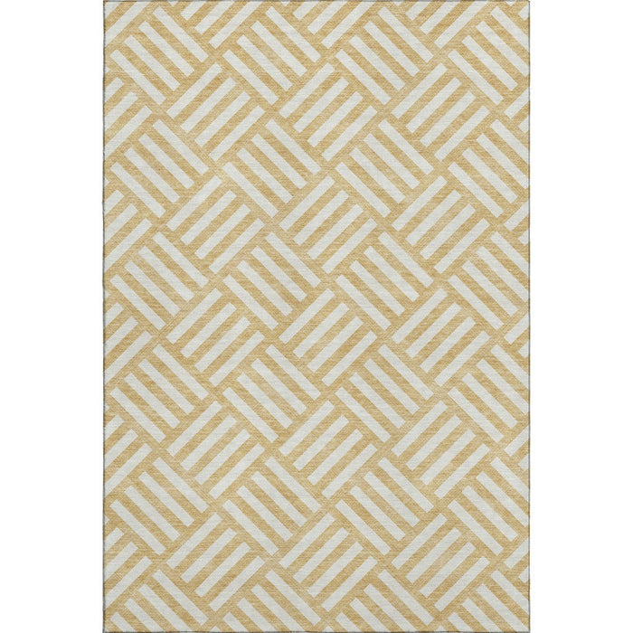 9' X 12' Geometric Washable Area Rug With UV Protection (652358) - Gold / Ivory