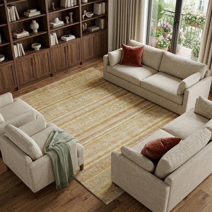 10' X 14' Striped Washable Area Rug With UV Protection (696194) - Wheat / Beige / Gold