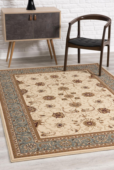 7.8' x 10.7' Oriental Power Loom Area Rug - Blue And Ivory