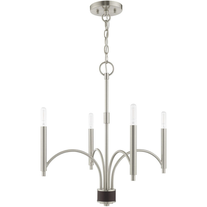 22" Four Light Metal Dimmable Chandelier With Shades - Nickel
