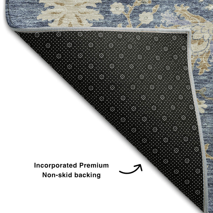 10' X 14' Floral Washable Area Rug With UV Protection (687035) - Blue / Beige / Gray