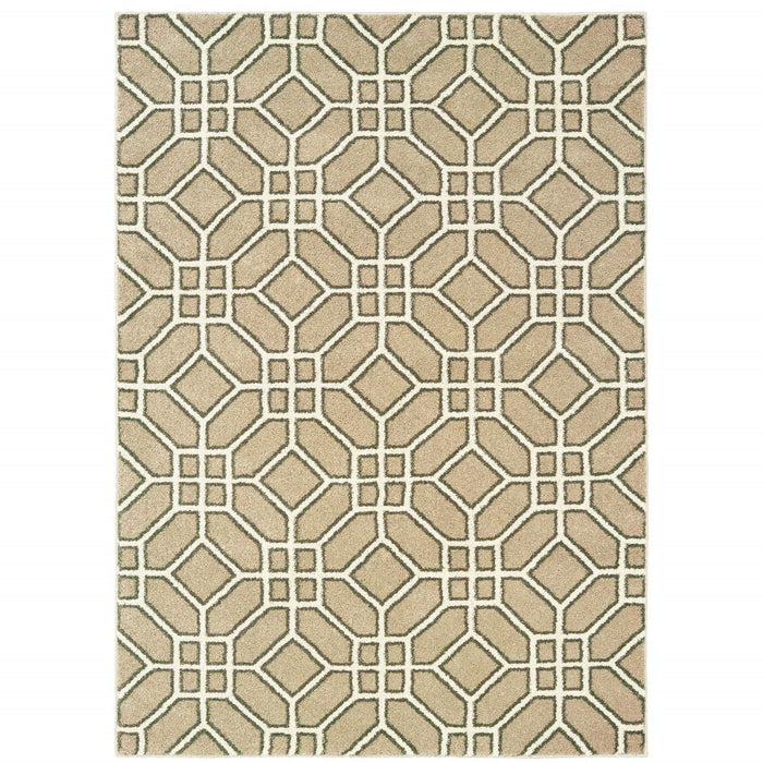 9.8' x 12.8' Geometric Power Loom Stain Resistant Area Rug - Sand And Ivory