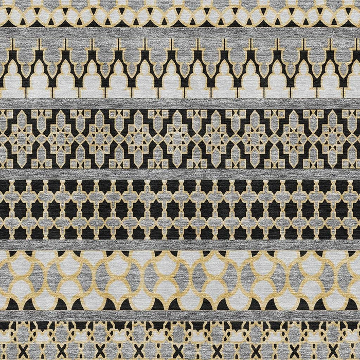10' X 14' Copper Ikat Washable Area Rug With UV Protection - Charcoal