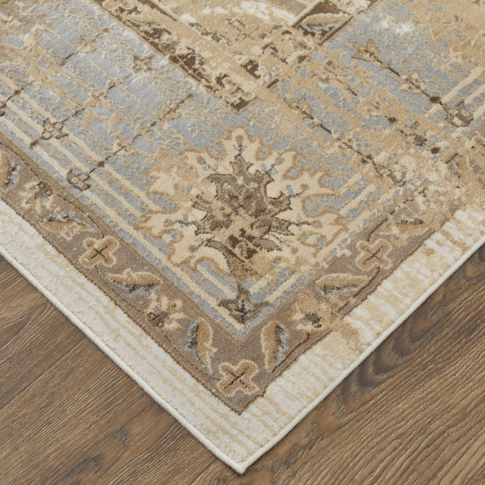 8' x 10' Power Loom Distressed Area Rug - Tan Brown And Gray