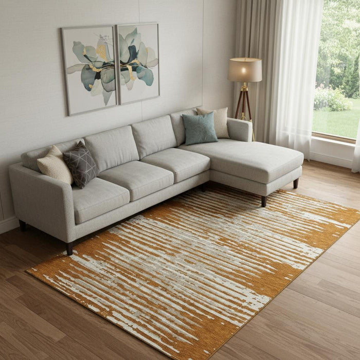 10' X 14' Striped Washable Area Rug With UV Protection (670579) - Rust / Ivory