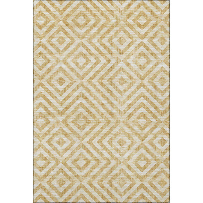 9' X 12' Geometric Washable Area Rug With UV Protection - Ivory And Gold