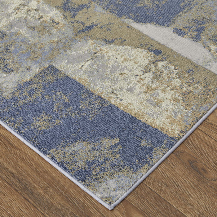 10' x 13' Abstract Power Loom Distressed Area Rug - Blue Gray And Tan