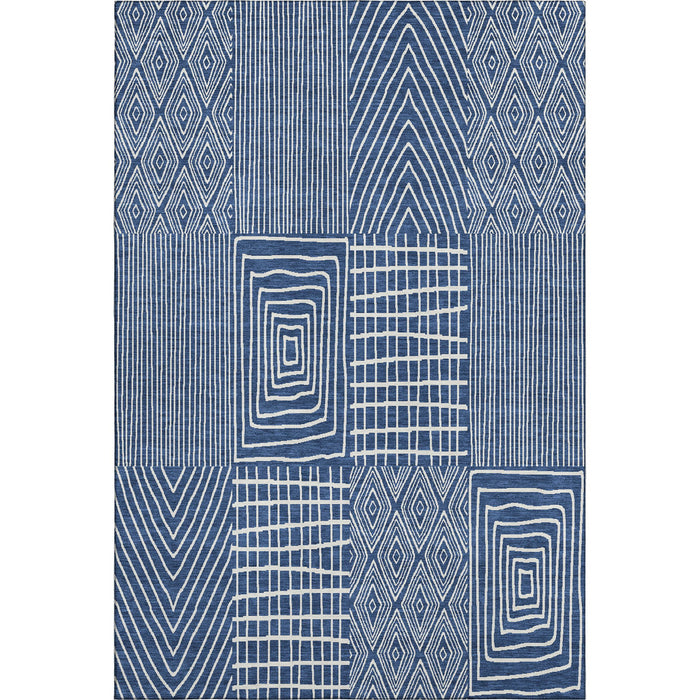 10' X 14' Geometric Washable Area Rug With UV Protection (678089) - Navy Blue / Ivory