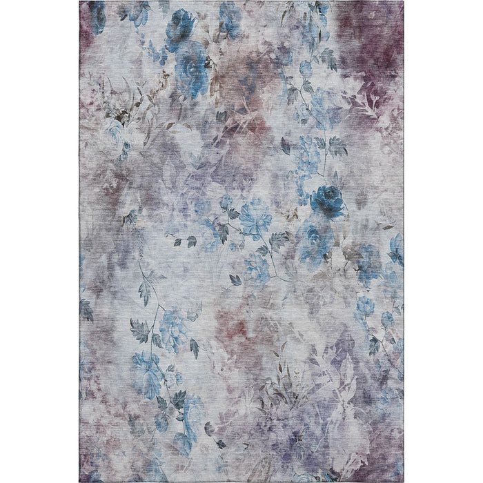 8' X 10' Floral Washable Area Rug With UV Protection (657699) - Blue / Blush / Ivory