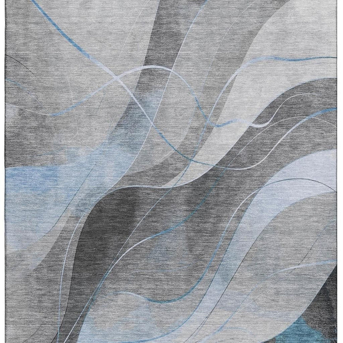 10' X 14' Abstract Washable Area Rug With UV Protection (696608) - Sky Blue / Gray / Silver