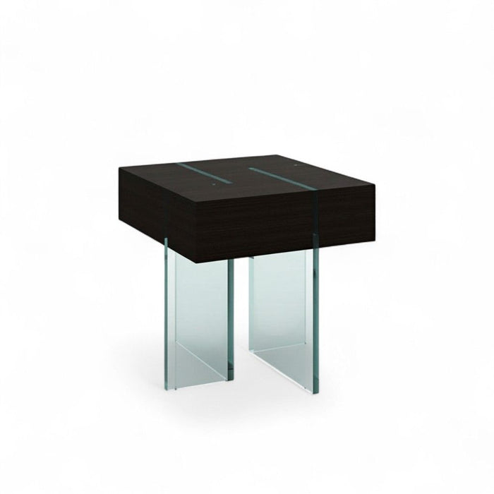 Glass Square Sled End Table - Clear / Espresso