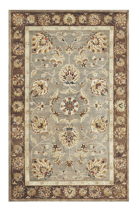 5' x 8' Floral Bordered Wool Indoor Area Rug - Gray Or Mocha
