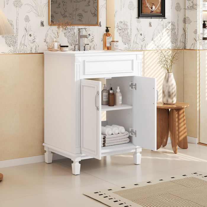 Giga bathroom vanity with top sink and cabinet featuring two soft-closing doors, modern design, and sleek finish.