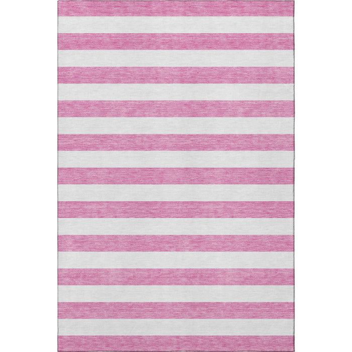 9' X 12' Striped Washable Area Rug With UV Protection (647637) - Pink / Ivory