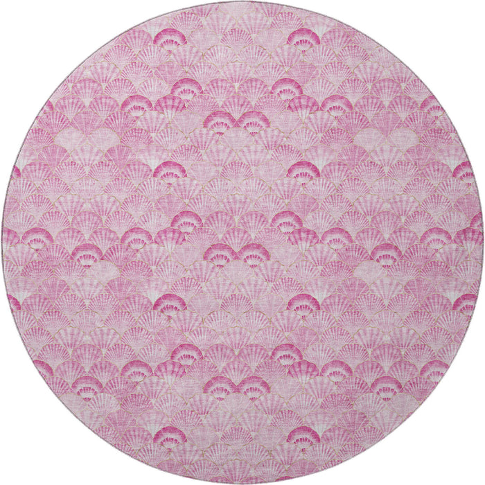 8' Geometric Washable Round Rug With UV Protection (645717) - Pink / Ivory