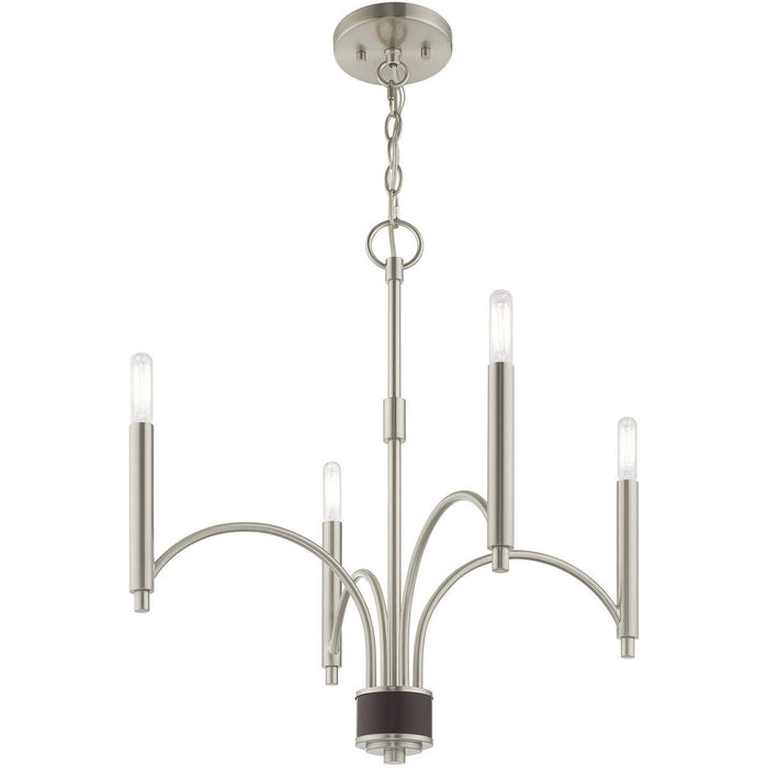 22" Four Light Metal Dimmable Chandelier With Shades - Nickel