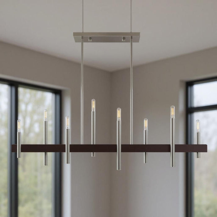 24" Eight Light Dimmable Chandelier With Shades - Nickel