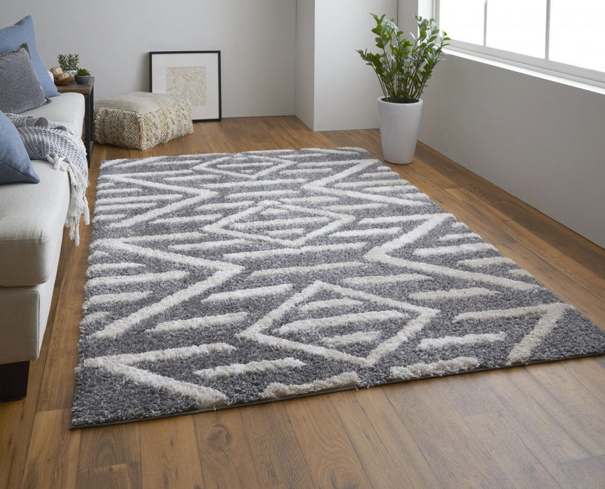 9' x 12' Geometric Power Loom Stain Resistant Area Rug - Gray And Ivory
