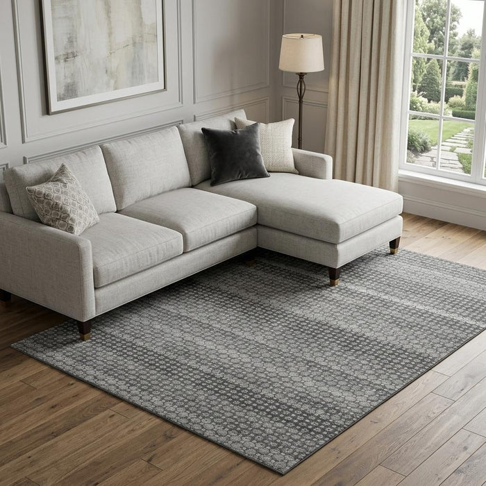 10' X 14' Striped Washable Area Rug With UV Protection (693594) - Gray / Silver / Charcoal