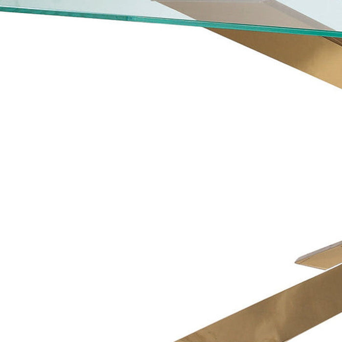 87" Glass And Metal Cross Leg Base Dining Table - Clear / Gold