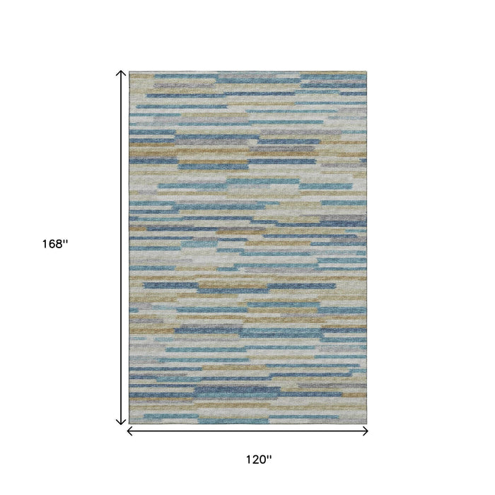10' X 14' Abstract Washable Area Rug With UV Protection (644922) - Blue / Ivory / Gold