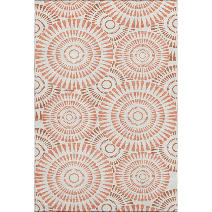 10' X 14' Geometric Washable Area Rug With UV Protection (669775) - Coral / Ivory