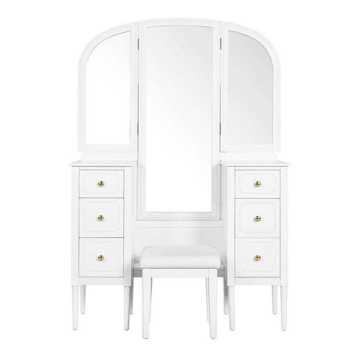 47" Wood Vanity 6 Drawer Dresser - White