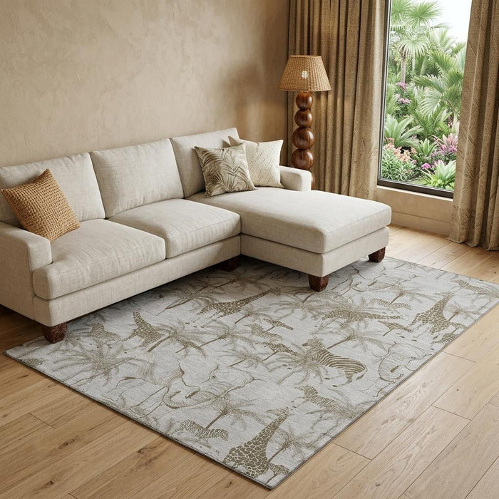 10' X 14' Geometric Washable Area Rug With UV Protection (646349) - Light Gray / Brown