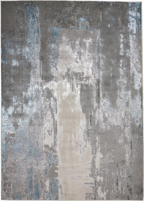 10' x 13' Abstract Stain Resistant Area Rug - Gray Ivory And Blue