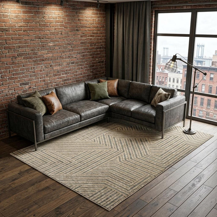 10' X 13' Striped Area Rug With Fringe (575116) - Beige / Gray