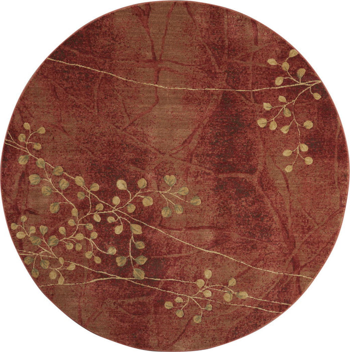 8' Floral Non Skid Round Rug (556101) - Red / Green