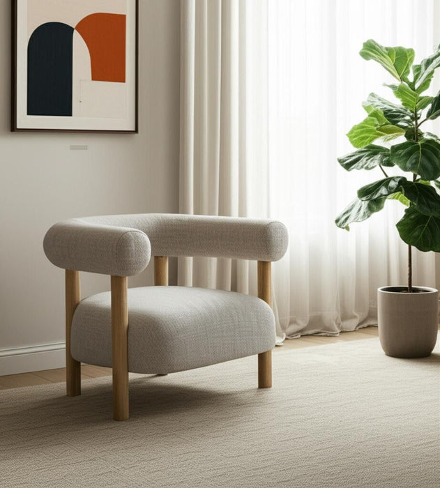 Solid Wood Barrel Chair - Cream