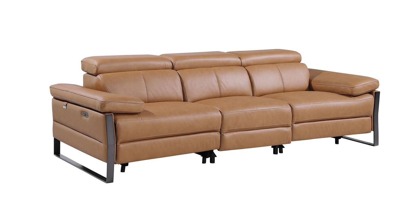 Top Grain Leather Reclining Metal USB Sofa (720330) - Chestnut