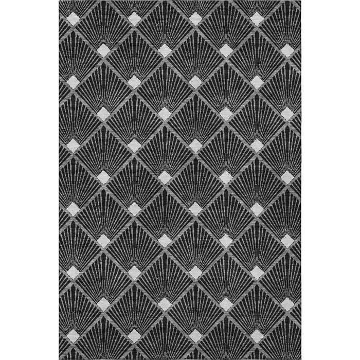 10' X 14' Abstract Geometric Washable Area Rug With UV Protection (672665) - Black / Ivory