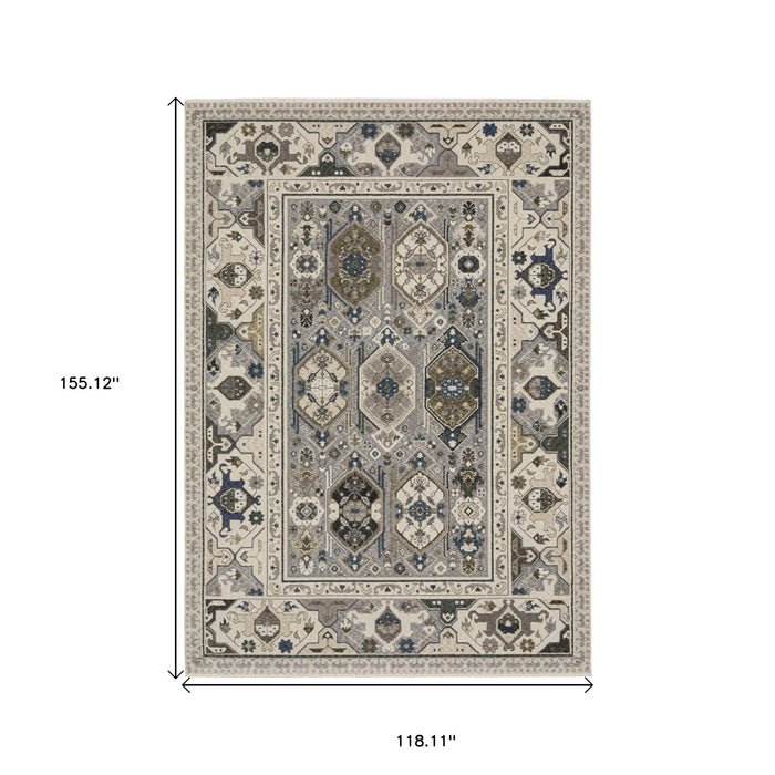 10' X 13' Oriental Area Rug With Fringe - Ivory And Blue