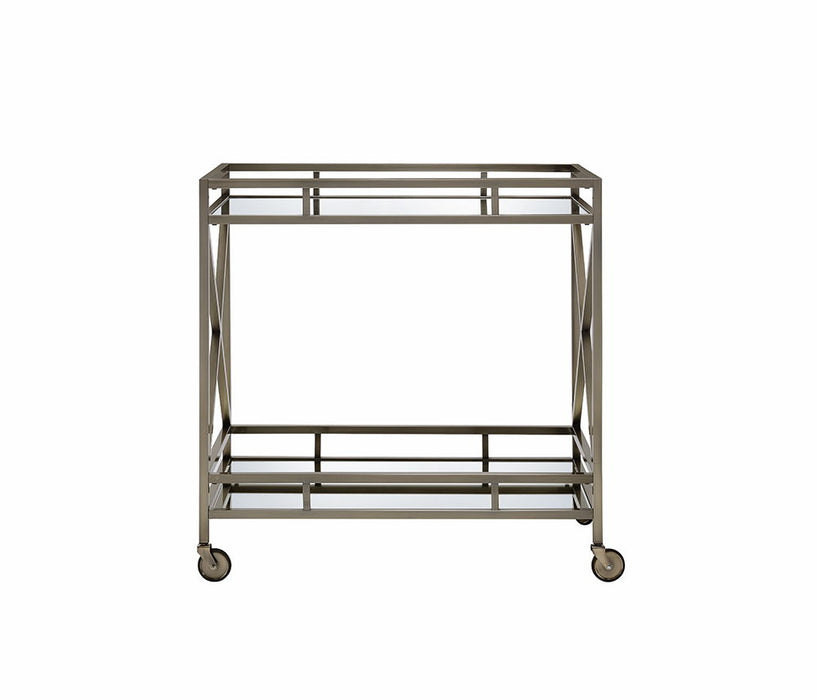 34" X 20" X 35" Antique Metal Serving Cart - Clear / Gray