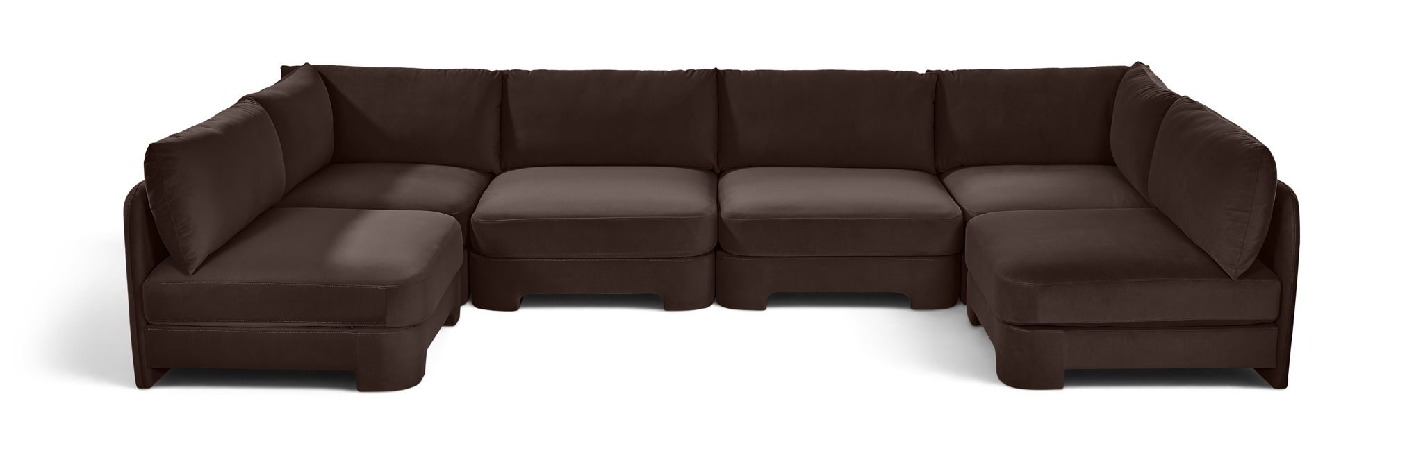 Meridian Furniture Hammond velvet performance fabric U-shaped armless sectional sofa with six pieces, modern stationary design.
