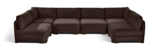 Meridian Furniture Hammond velvet performance fabric U-shaped armless sectional sofa with six pieces, modern stationary design.
