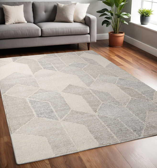 5' X 8' Wool Geometric Hand Woven Area Rug - Beige