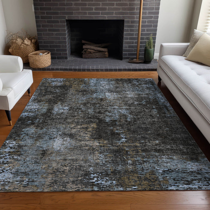 10' X 14' Copper Abstract Washable Area Rug With UV Protection - Graphite