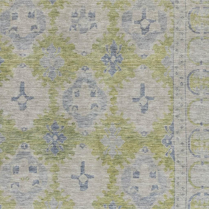 10' X 14' Oriental Washable Area Rug With UV Protection (700475) - Artichoke Green / Blue