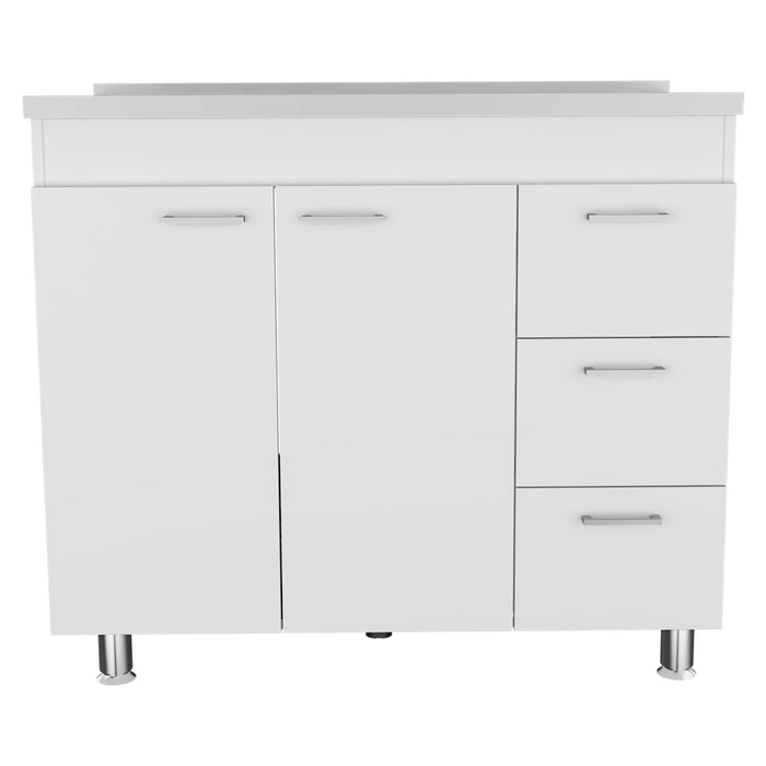 Wood Lacquered Door Gloss Finish Door Accent Cabinet With Three Drawers - White