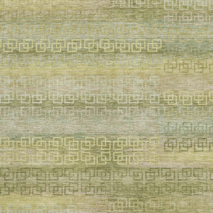 10' X 14' Striped Washable Area Rug With UV Protection (715105) - Sage / Gold