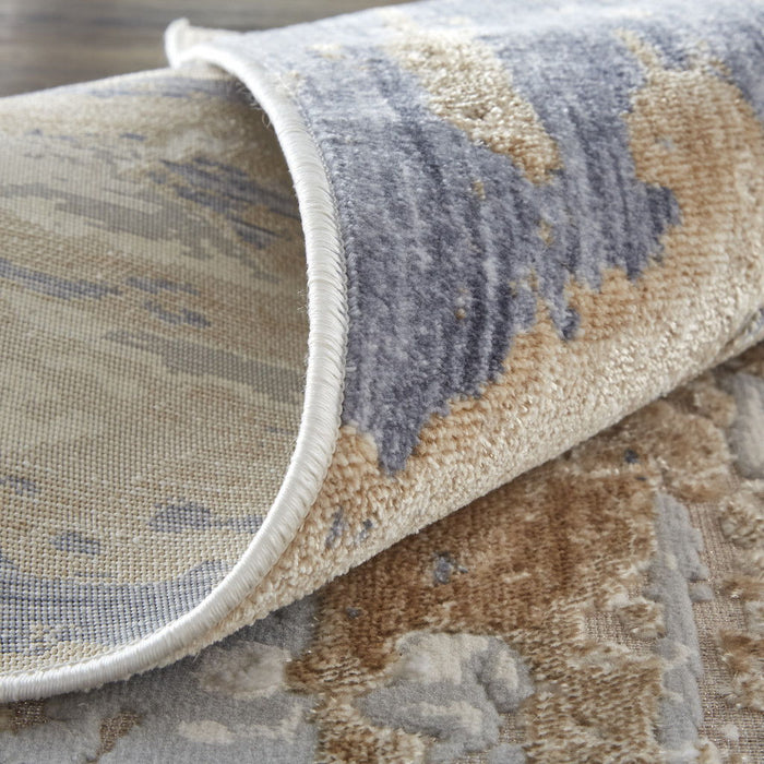 12' x 15' Abstract Power Loom Distressed Area Rug - Tan Orange And Ivory