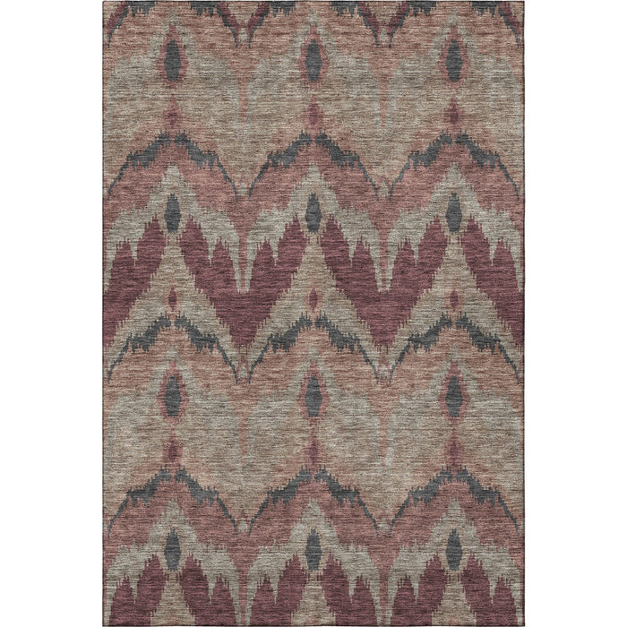 9' X 12' Ikat Washable Area Rug With UV Protection - Burgundy