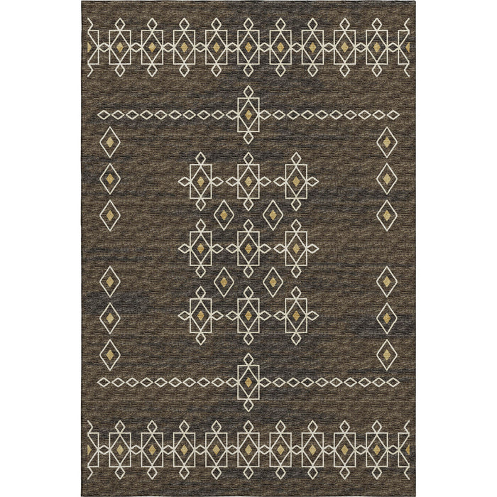 10' X 14' Tribal Washable Area Rug With UV Protection (644820) - Brown / Ivory / Gold