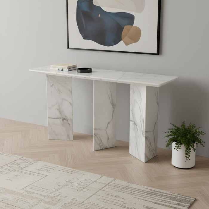 Genuine Marble And Stone Three Leg Console Table - White