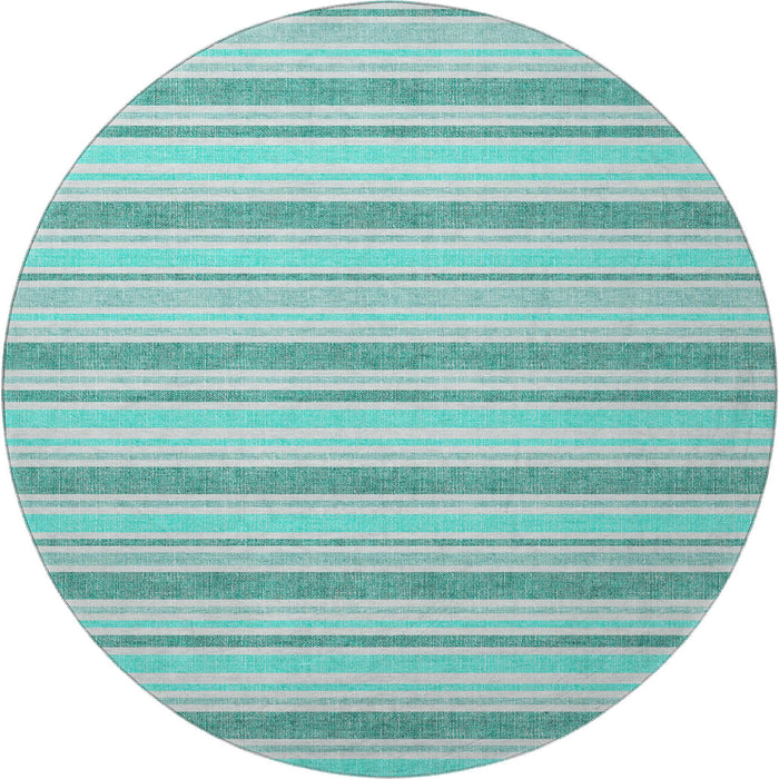 8' Striped Washable Round Rug With UV Protection (647887) - Turquoise / Ivory