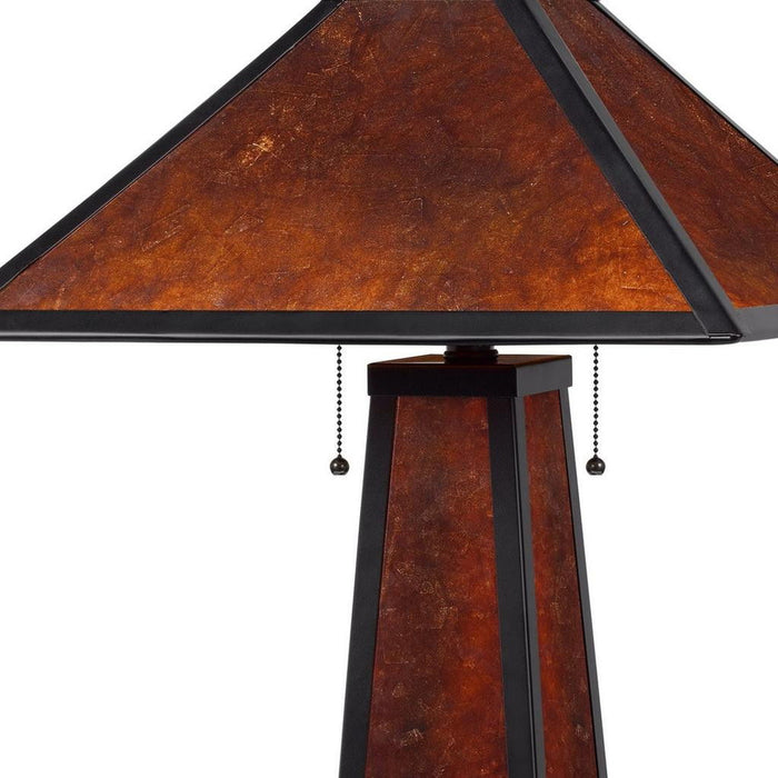 Metal Two Light Table Lamp With Amber Square Shade - Burnt Orange